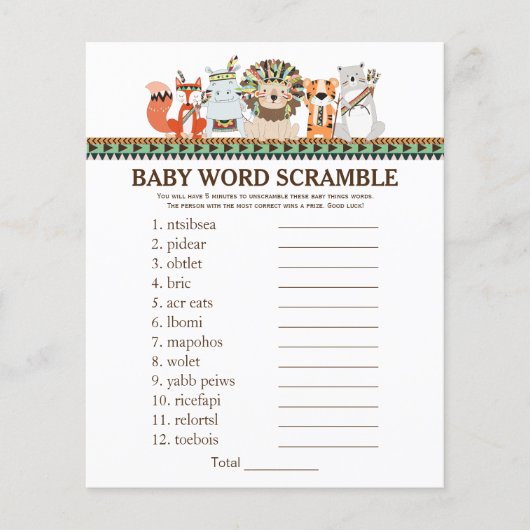 Tribal Baby shower Games Word Scramble Rhyme Quiz (Voorkant)