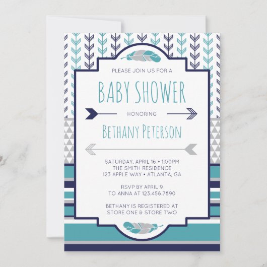 Tribal Baby shower Invitation, Aztec, Arrows, BOHO Kaart (Voorkant)
