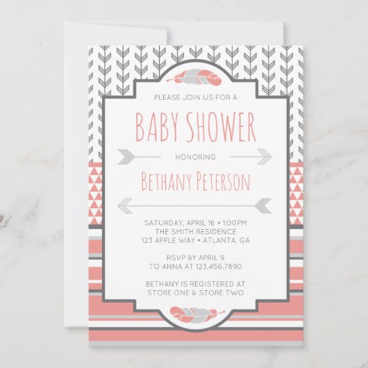Tribal Baby shower Invitation, Aztec, Arrows, BOHO Kaart (Voorkant)