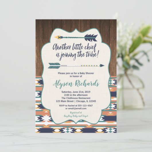 Tribal baby shower uitnodiging jongen, kleine chef (Staand voorkant)