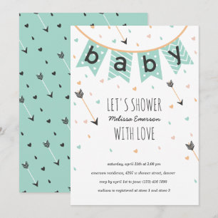 Tribal Baby Shower-uitnodigingen   Neutrale mint Kaart