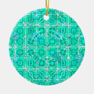 Tribal Batik - aqua en turquoise met wit Keramisch Ornament