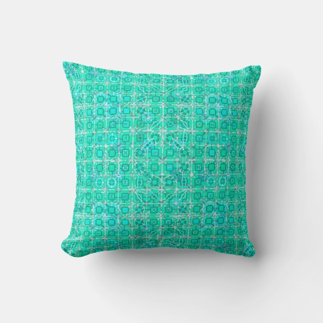 Tribal Batik - aqua en turquoise met wit Kussen (Voorkant)