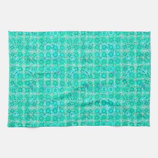 Tribal Batik - aqua en turquoise met wit Theedoek (Horizontaal)