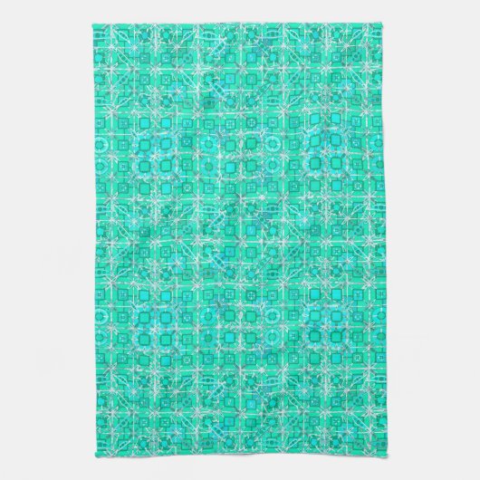 Tribal Batik - aqua en turquoise met wit Theedoek (Verticaal)