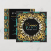 Tribal Batik Blauwgroen Gold Black Dinner Party Kaart (Voorkant / Achterkant)