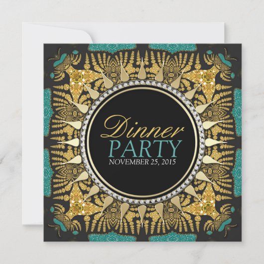 Tribal Batik Blauwgroen Gold Black Dinner Party Kaart (Voorkant)