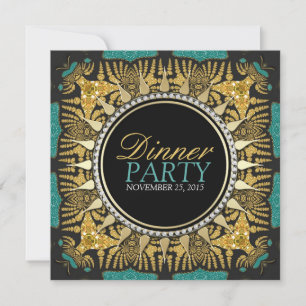 Tribal Batik Blauwgroen Gold Black Dinner Party Kaart
