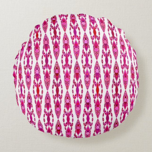 Tribal Batik - Burqundy en Fuchsia Pink Rond Kussen (Voorkant)