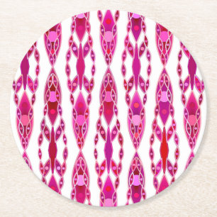 Tribal Batik - Burqundy en Fuchsia Pink Ronde Kartonnen Onderzetter
