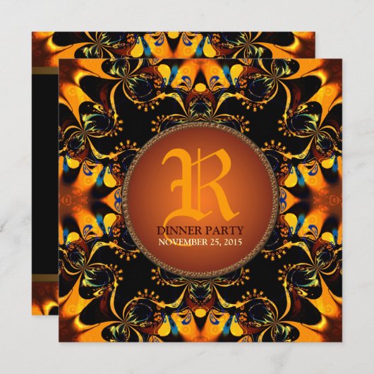 Tribal Batik Dinner Party Monogram Uitnodiging (Voorkant / Achterkant)