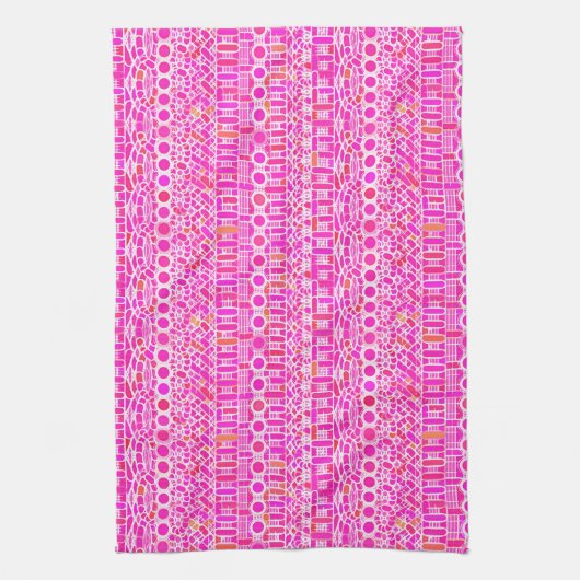 Tribal Batik - fuchsia roze, magenta en koraal Theedoek (Verticaal)