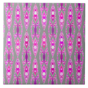 Tribal Batik - Fuchsia Roze, Paars en Grijs Tegeltje