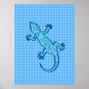 Tribal batik Gecko - denim blue Poster