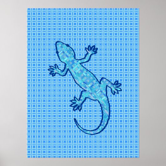 Tribal batik Gecko - denim blue Poster (Voorkant)