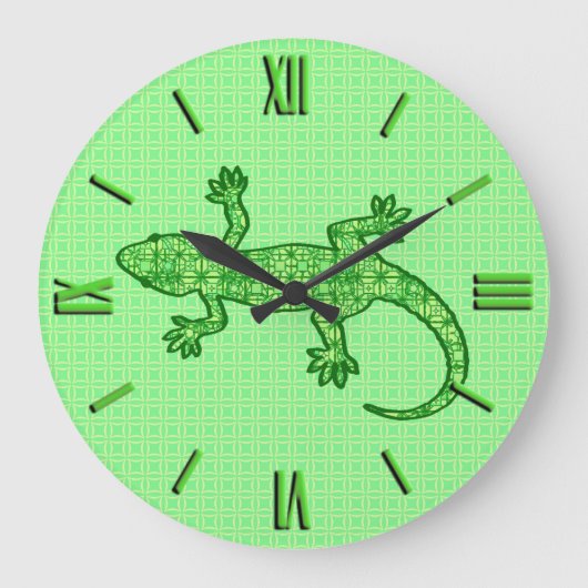 Tribal batik Gecko - limoen en smaragdgroen Grote Klok (Voorkant)