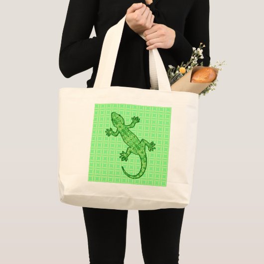 Tribal batik Gecko - limoen en smaragdgroen Grote Tote Bag (Voorkant (product))
