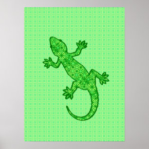 Tribal batik Gecko - limoen en smaragdgroen Poster