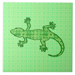 Tribal batik Gecko - limoen en smaragdgroen Tegeltje