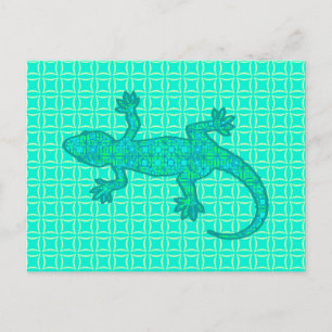 Tribal batik Gecko - turquoise / pauock Briefkaart