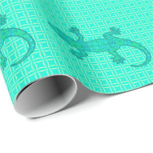 Tribal batik Gecko - turquoise / pauock Cadeaupapier