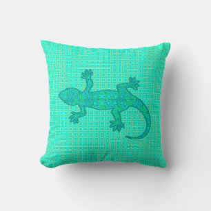 Tribal batik Gecko - turquoise / pauock Kussen