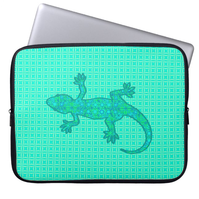 Tribal batik Gecko - turquoise / pauock Laptop Sleeve (Voorkant)