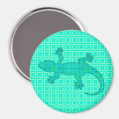Tribal batik Gecko - turquoise / pauock Magneet (Voorkant / Achterkant)