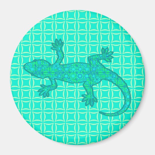 Tribal batik Gecko - turquoise / pauock Magneet (Voorkant)