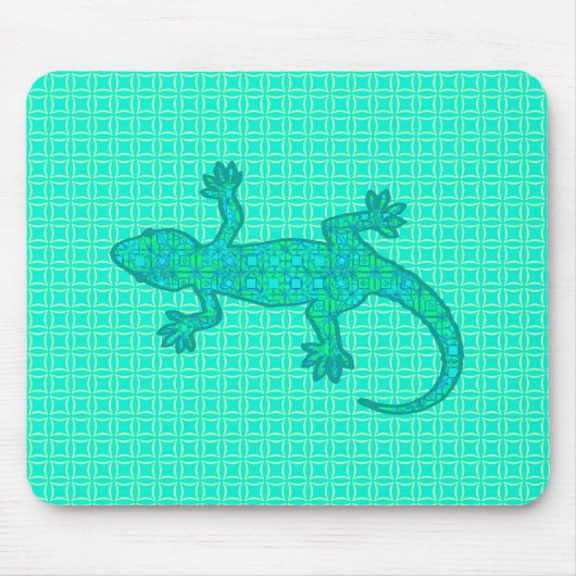 Tribal batik Gecko - turquoise / pauock Muismat (Voorkant)