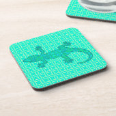 Tribal batik Gecko - turquoise / pauock Onderzetter (Linkerzijde)