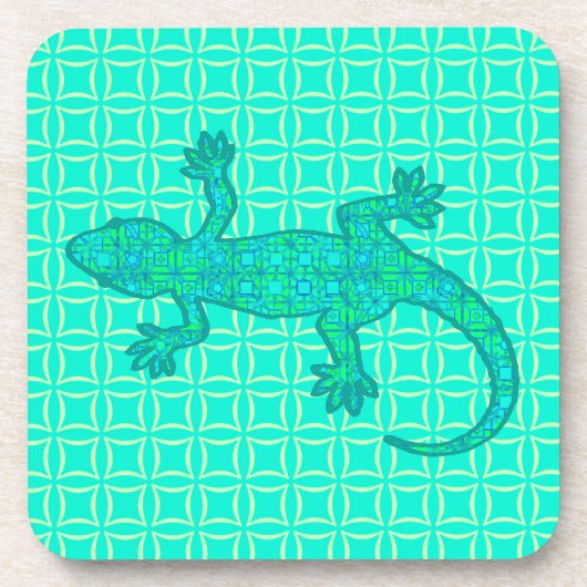 Tribal batik Gecko - turquoise / pauock Onderzetter (Voorkant)