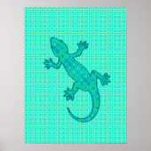 Tribal batik Gecko - turquoise / pauock Poster (Voorkant)