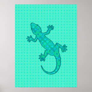 Tribal batik Gecko - turquoise / pauock Poster
