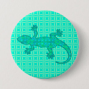 Tribal batik Gecko - turquoise / pauock Ronde Button 7,6 Cm