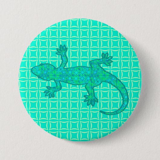 Tribal batik Gecko - turquoise / pauock Ronde Button 7,6 Cm (Voorkant)