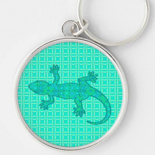 Tribal batik Gecko - turquoise / pauock Sleutelhanger (Voorkant)