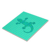 Tribal batik Gecko - turquoise / pauock Tegeltje (Zijkant)