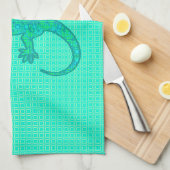 Tribal batik Gecko - turquoise / pauock Theedoek (Quarter Fold)