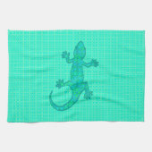Tribal batik Gecko - turquoise / pauock Theedoek (Horizontaal)