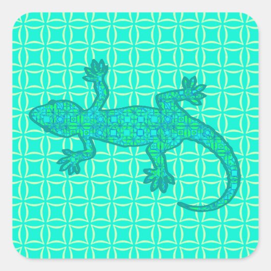 Tribal batik Gecko - turquoise / pauock Vierkante Sticker (Voorkant)