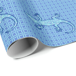 Tribal batik Gecko - zacht denim blauw Cadeaupapier