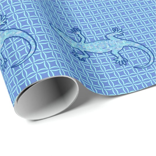 Tribal batik Gecko - zacht denim blauw Cadeaupapier (Rol Hoek)