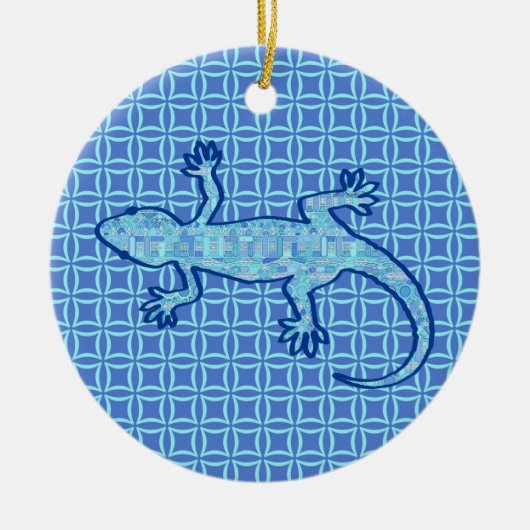 Tribal batik Gecko - zacht denim blauw Keramisch Ornament (Voorkant)
