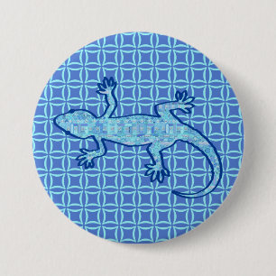 Tribal batik Gecko - zacht denim blauw Ronde Button 7,6 Cm