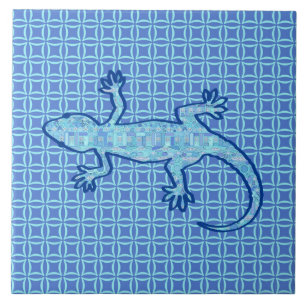 Tribal batik Gecko - zacht denim blauw Tegeltje