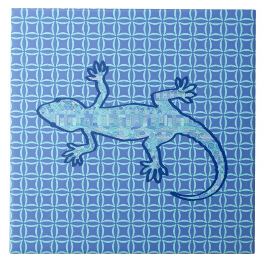 Tribal batik Gecko - zacht denim blauw Tegeltje (Voorkant)