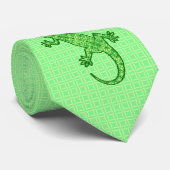 Tribal batik Gekko - limoen en smaragdgroen Stropdas (Opgerold)