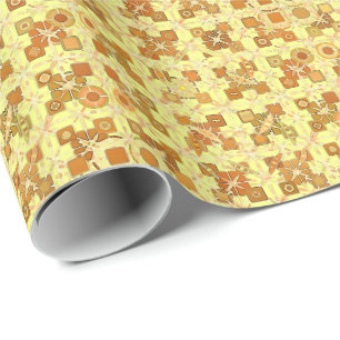 Tribal Batik - goudgeel, bruin en taupe Cadeaupapier