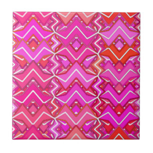 Tribal Batik in Fuchsia, Coral Pink en Red Tegeltje